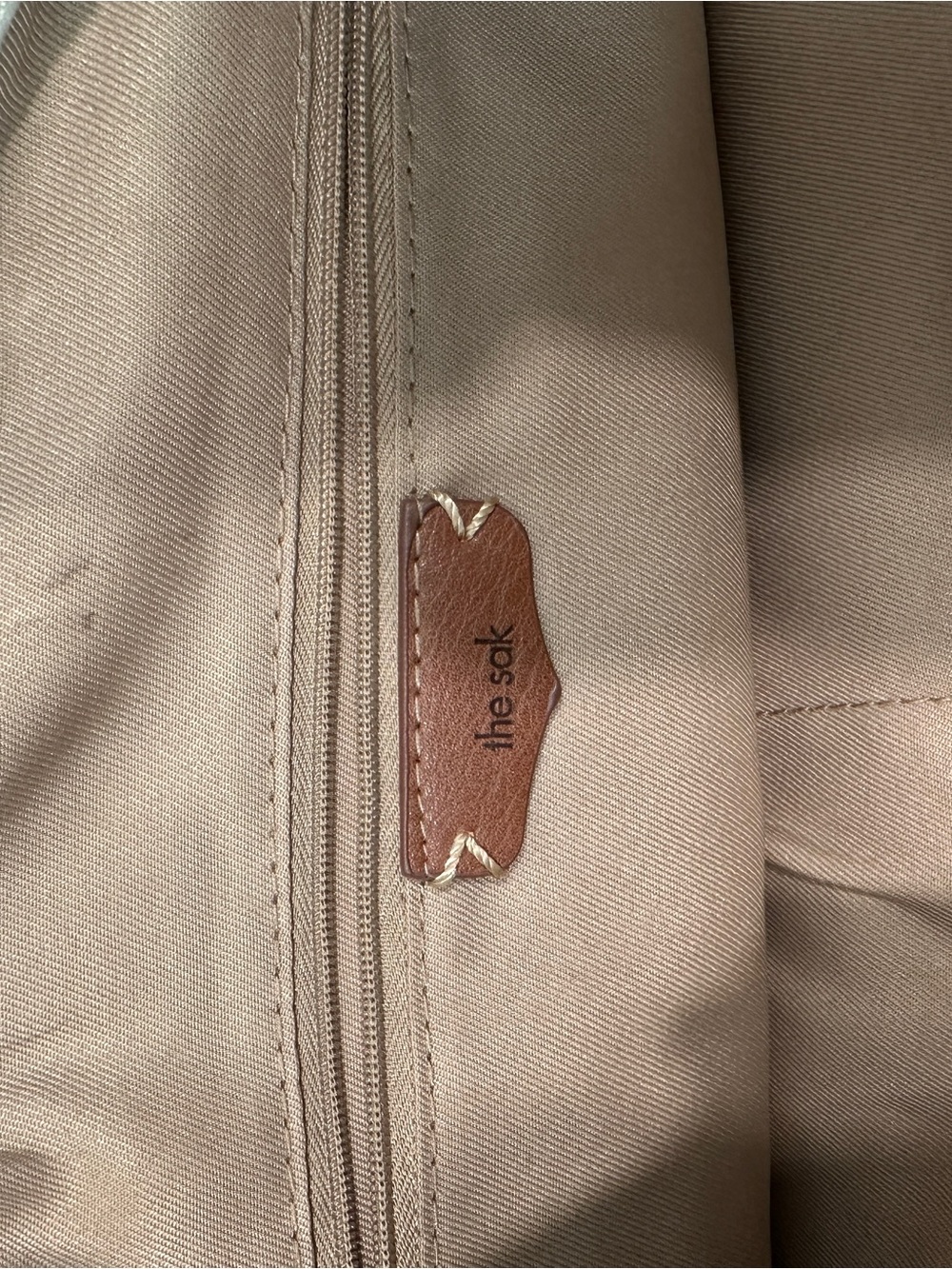 The Sak Ivy Leather Drawstring Bucket Bag cream coastal with striped woven trim - Picture 8 of 13